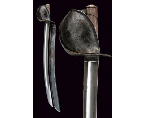 dating: 1852 provenance: Holland, Wide, curved, single-and-false-edged blade, with wide fuller, tang marked 'S&amp;K'. Iron h