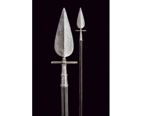 dating: 17th Century provenance: Europe, Spearhead with double-edged leaf-shaped cusp, ribbed at the center, the base with kn