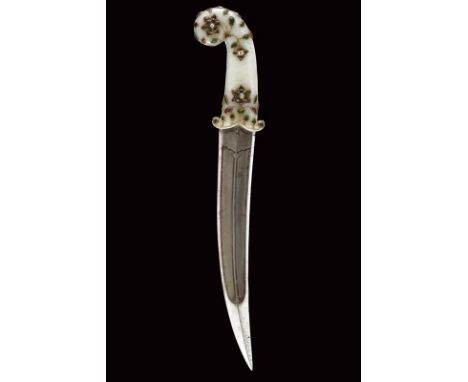 dating: 18th Century provenance: India Moghul, Strong, double-edged, curved, damask blade with central cannelure and carved a