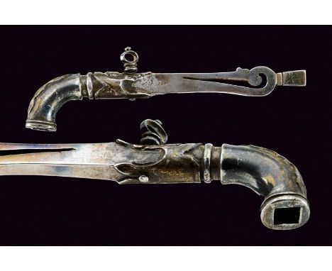 dating: 17th Century provenance: Italy, Made of iron. Elongated shape. One edge with curly fretwork and screwdriver. The othe