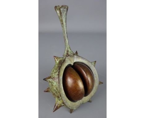 Patinated bronze sculpture of a conker by Mark Richard Hall, L11.5cm    Condition Report   Click here for further images, con