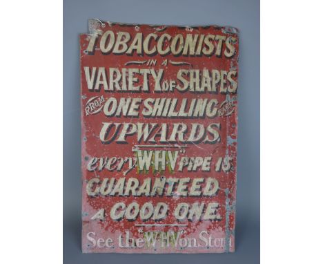 Vintage 'W.H.V pipe' tin advertising sign, H45cm x L30cm   Condition Report   Click here for further images, condition, aucti