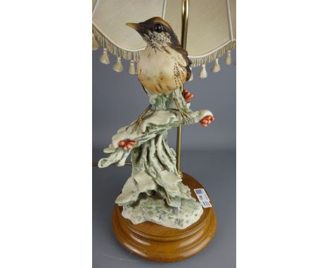 Capodimonte table lamp of bird perched tree stump, H67cm (This item is PAT tested - 5 day warranty from date of sale)   Condi