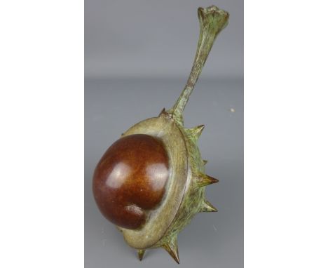 Patinated bronze sculpture of a conker with individual segments by Mark Richard Hall, L11.5cm    Condition Report   Click her