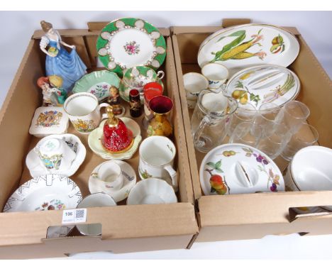 Royal Worcester Evesham, Royal Doulton figurine, Hummel figure, lemonade glass set, Foley China crested ware and other decora