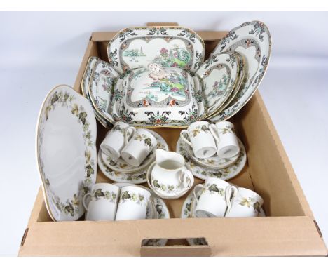 Spode 'Landscape' pattern Tureen and cover, three oval stands plus extras and a Royal Doulton 'Larchmont' pattern coffee serv