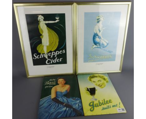 Vintage 'Baby Bass Please' H30.cm x L21cm and 'Jubilee Suits Me' sign advertising signs and two Shweppes advertising type fra