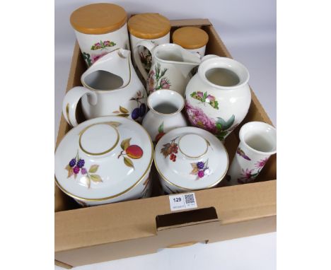 Set of three graduating Portmeirion 'Botanic Garden' storage jars, jugs, vases etc and Royal Worcester 'Evesham' kitchenalia 