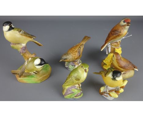 Five Royal Worcester porcelain bird models; Linnets, Coal Tits, Marsh Tits, Wood Warbler, Hedge Sparrow (5)   Condition Repor