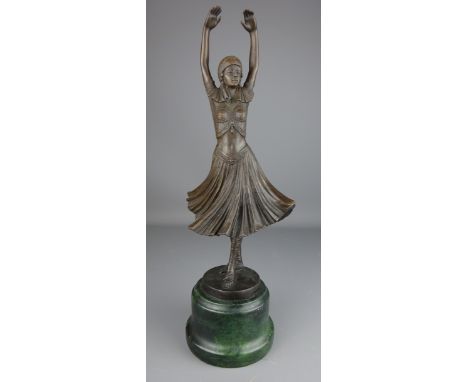 Bronze Art Deco style sculpture of a dancer on marble plinth, signed to base 'Preiss', H45cm   Condition Report   Click here 
