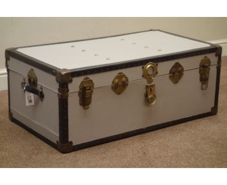 20th century grey finish travelling trunk, W91cm, H36cm, D52cm   Condition Report   Click here for further images, condition,