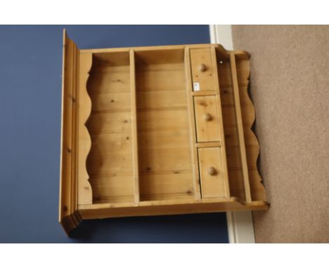 Pine wall rack with spice drawers, W94cm, H88cm, D22cm   Condition Report   Click here for further images, condition, auction
