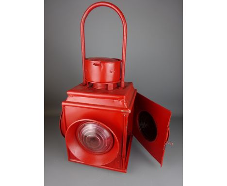 Red painted railway type lamp   Condition Report   Click here for further images, condition, auction times & delivery costs