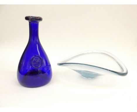 A Per Lutken glass free form bowl for Holmegaard, etched marks dated '61. 27cm x 9cm high. Plus a Holmegaard carafe by Olt Wi