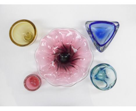 A collection of art glass bowls including Murano in various colours.  Largest diameter 30cm