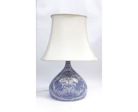 BJORN WIINBLAD (Danish 1918-2006) A large pottery table lamp base, hand painted figures and foliage, blue painted signature a