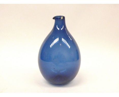 Timo Sarpaneva for Iittala - a blue glass carafe bottle. Partial label and etched T.S to base. 16cm high