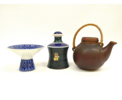 An Arabia of Finland Antica candle holder by Raija Hosikkinen (a/f) an Arabia Ulla Procope teapot and an Anita Nylund lidded 