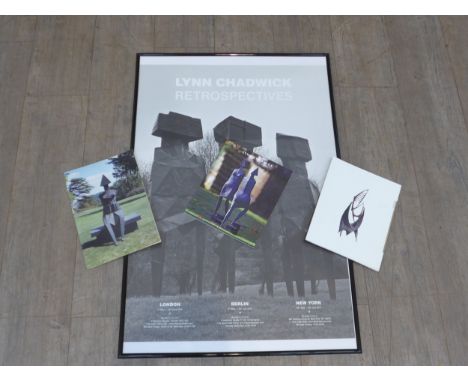 A Lynn Chadwick scarce 2014 framed art exhibition poster, 84cm x 59.5cm and three art exhibition catalogues