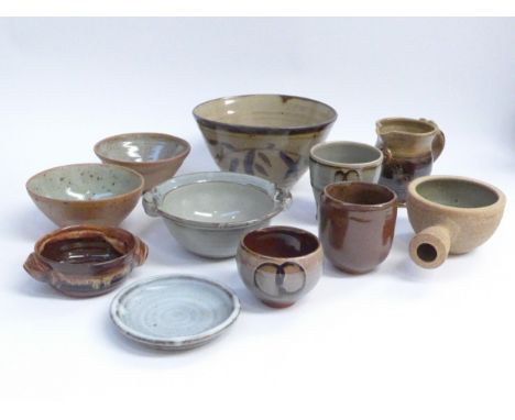 A collection of Studio pottery bowls, jug and dishes, etc including Margaret Leach, Michael Leach, Yelland and Vellow Pottery