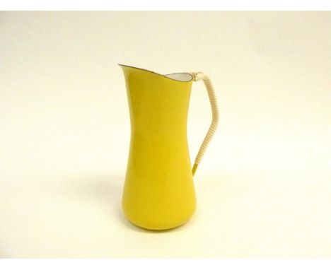 Jens Qvistgaard 1960's Kobenstyle yellow Dansk enamelled jug 18cm high (damage to enamel)