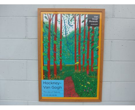 A framed and glazed exhibition poster - Van Gogh Museum 2019 Hockney-Van Gogh The Joy of Nature. Image size 91cm x 62cm