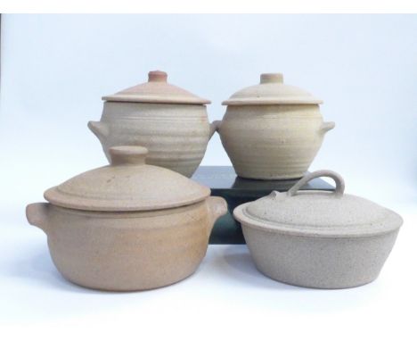 St Ives Leach Pottery - Four Standard Ware lidded casserole/soup tureens.  Impressed Pottery seals only.  Largest 21cm diamet