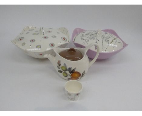 A Midwinter Pottery collection including Festival pattern tureen and eggcup designed by Jessie Tait, a 'Whispering Grass' tur