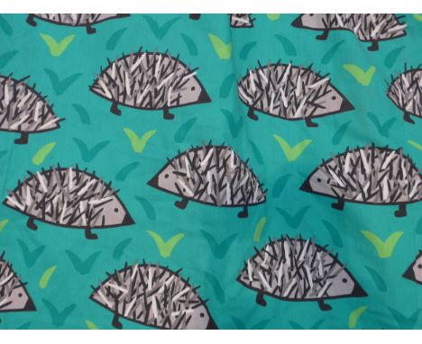Four large curtains in Swedish Boras fabric “Igelkott” designed by Helen Toast, each panel approx  212cm drop x 100cm wide (H