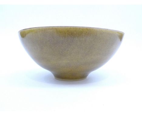 DAME LUCIE RIE (1902-1995) (ARR) A Studio stoneware bowl with olive green glaze, manganese rim.  Impressed seal to base.  6.2