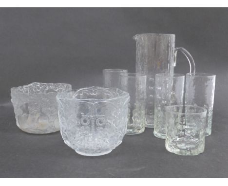 A collection of Kosta Boda "Rhapsody" bowl by Kjell Engmann, crater pattern jug etc.  Tallest 22.5cm