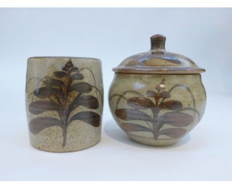 DAVID LEACH (1911-2005): A Studio pottery preserve jar and cover painted with Foxglove pattern.  Impressed personal seal.  11