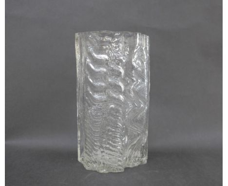 A large Rosenthal clear glass 1960’s glass vase by Martin Freyer, with bark textured decoration and etched Rosenthal mark to 