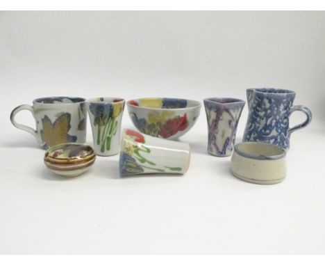 A collection of Dartington Pottery including bowl, jug, mug, etc, designed by Janice Tchalenko.  Tallest 11cm