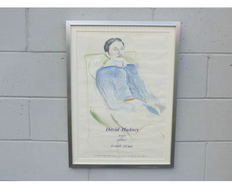 A framed and glazed David Hockney exhibition poster - 'Dessins Et Gravures' 15 Avril-24 Mai 1975 Galerie Claude Bernard, Imp.