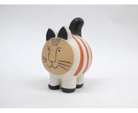 A Lisa Larson rare Swedish art pottery figure of a striped cat for Gustavsberg Pottery, signed to base, produced for the Japa