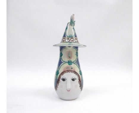 BJORN WIINBLAD (Danish 1918-2006) An earthenware face jug and cover hand painted in colours.  Painted marks to base K-9 monog