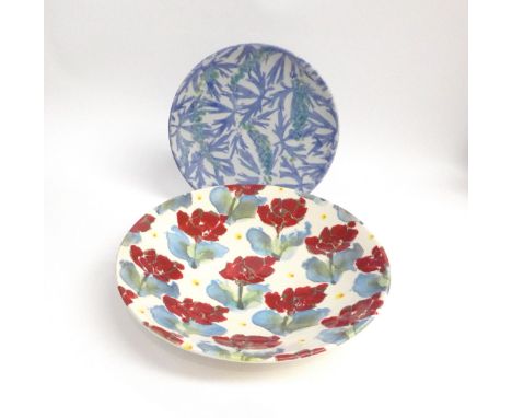 A Janice Tchalenko designed "Poppy" pattern bowl.  34cm diameter x 6.5cm high, and a smaller dish, 27cm diameter