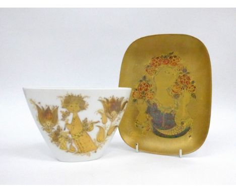 A Rosenthal porcelain vase by Bjorn Wiinblad, Studio Linie gold range with figure and foliage in gilt. 11.5cm high. Together 