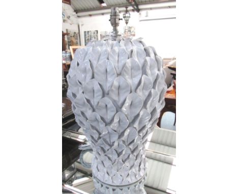 TABLE LAMP, of large proportions, white ceramic with 3D leaf detail, 64cm H. (with faults)