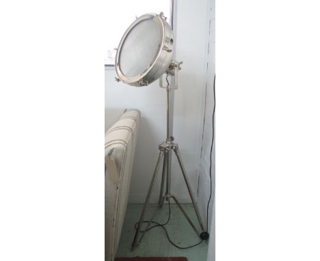 STUDIO LAMP, chrome tripod base contemporary design, 135cm H.