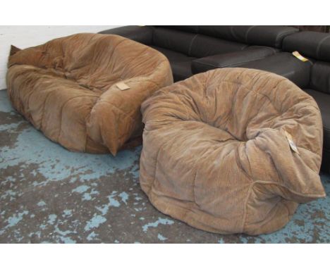 LIGNE ROSET 'TOGO' SOFA, two seater, in brown fabric loose covers, 210cm L plus a matching armchair, 119cm W. (2) (with fault