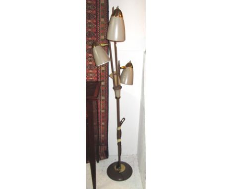 FLOOR LAMP, mid 20th century Italian with three adjustable shades beige with brass detail, 154cm H.