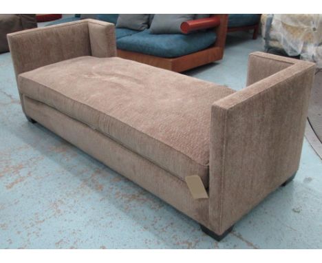 DAYBED, with light brown upholstery, 196cm L. (with slight faults)