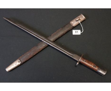 A British World War One / WW1 1907 Pattern SMLE Bayonet With Good Clear Markings To The Blade, Complete With Original Scabbar