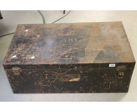 A Large Vintage Military Black Painted Storage Trunk. 