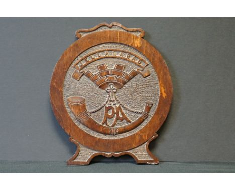 A Hand Carved The Somerset Light Infantry Wooden Plaque With Easel Back Stand To Verso. 