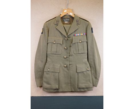 A British Army Royal Engineers Dress Uniform To Include Jacket &amp; Trousers, Brass Buttons, Collar Badges And Medal Ribbons