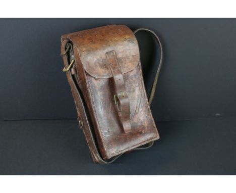 A British World War Two Military Brown Leather Bren Gun Ammunition Pouch With Inner Segments. 