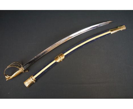 An Indian Sikh Dress Sword With Original Felt Scabbard With Gold Decoration. 